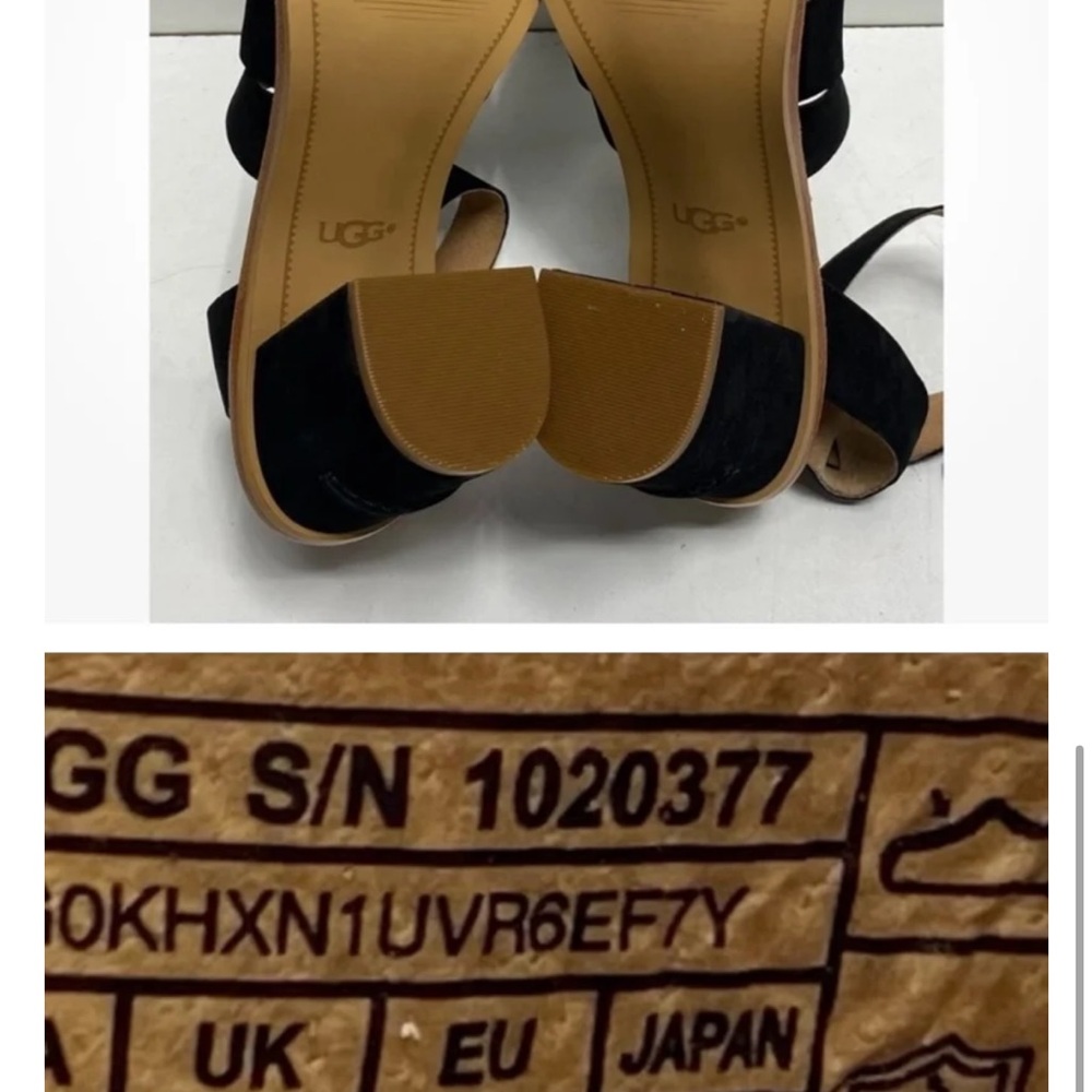 UGG Women's Black Suede Block Heel Sandals - Picture 3 of 4